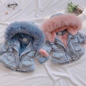 Denim Toddler Girl Fur Jackets
